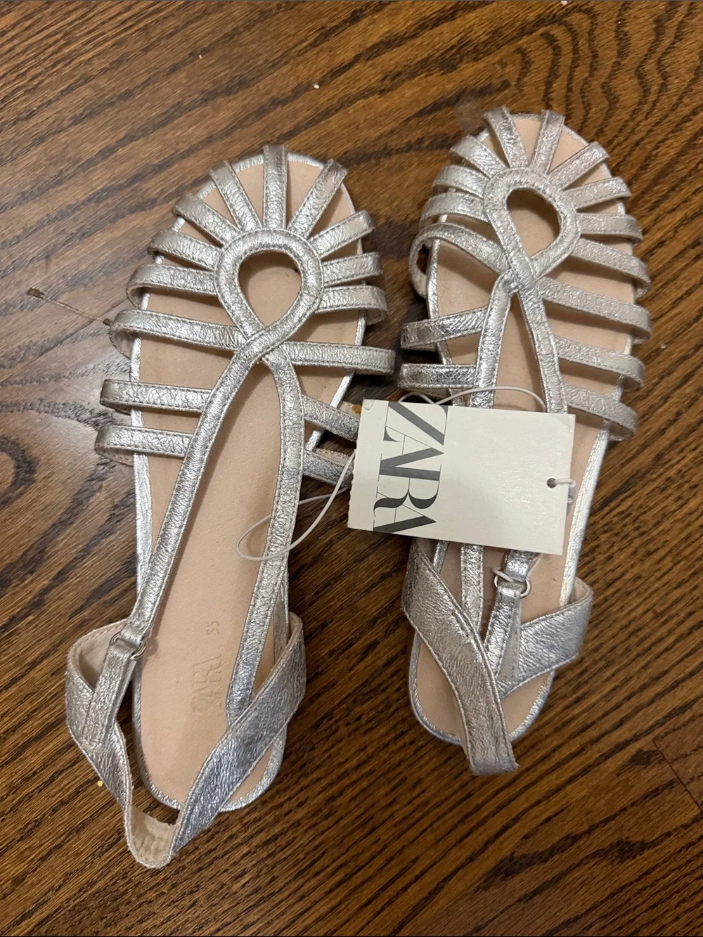 Zara Metallic Silver Strappy Sandals